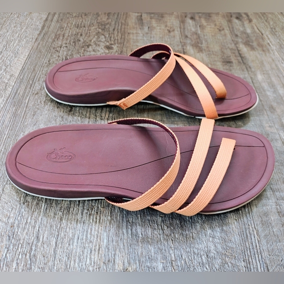 Chaco Flip Flop Asymmetrical Orange Sandals Women's size 6 - Picture 2 of 9